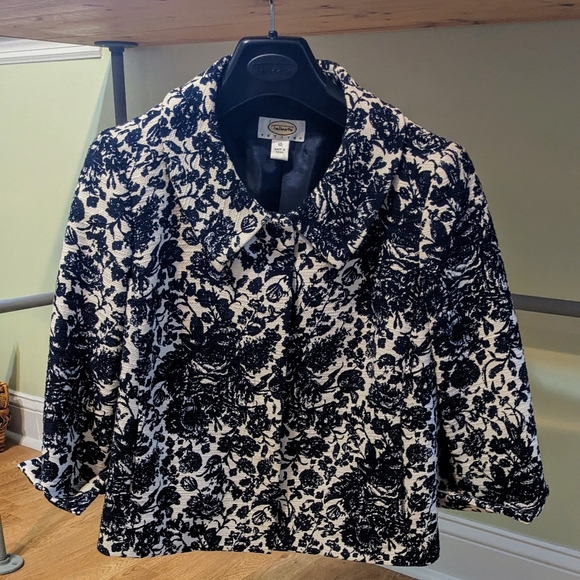 Talbots Petite Size 10 Navy/White Floral Blazer Jacket - Picture 2 of 11